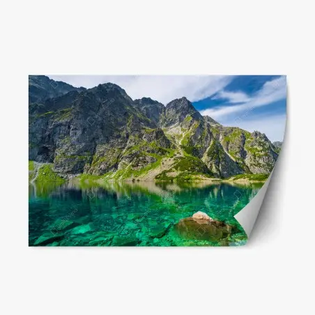 Pegatina reposicionable impresionante paisaje de Czarny Staw: lago cristalino y montañas – Pixers®