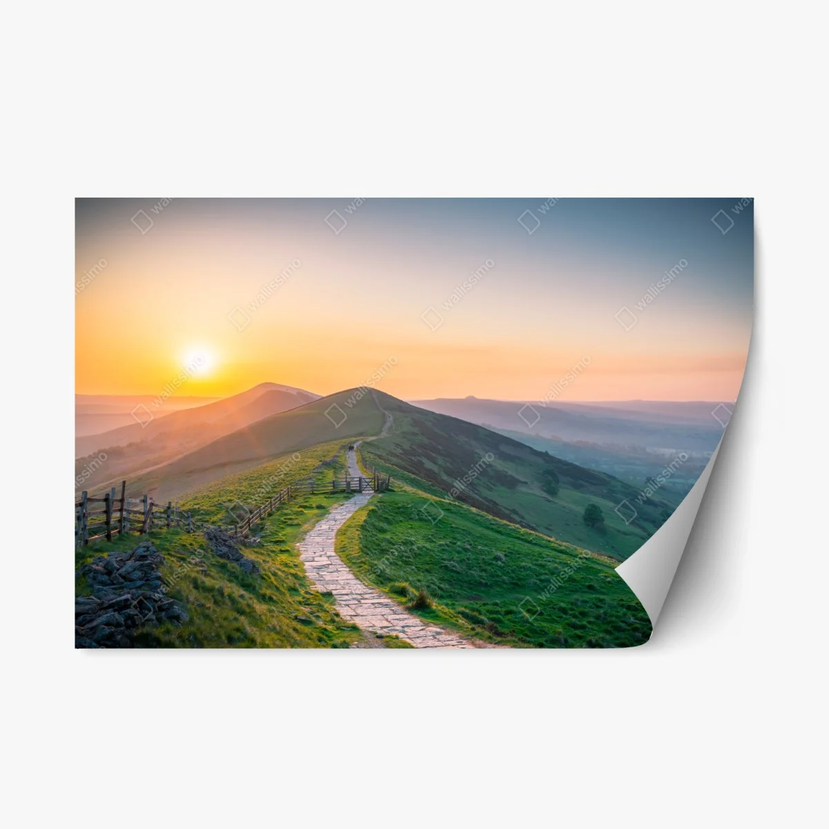 Pegatina reposicionable amanecer sobre colinas y sendero de piedra – Pixers® Pegatina reposicionable amanecer sobre colinas y sendero de piedra – Pixers®