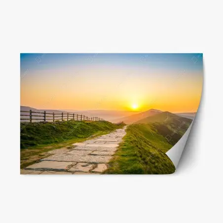 Pegatina reposicionable amanecer en el sendero de las colinas – Pixers®