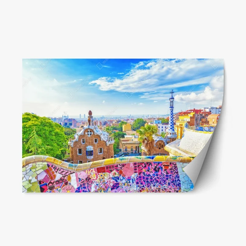 Pegatina reposicionable vistas coloridas desde Parque Güell, Barcelona
