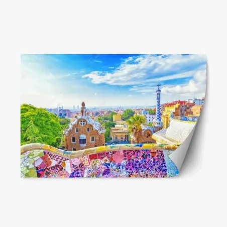 Pegatina reposicionable vistas coloridas desde Parque Güell, Barcelona – Pixers®