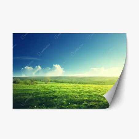 Pegatina reposicionable pradera al atardecer: paisaje sereno de primavera – Pixers®