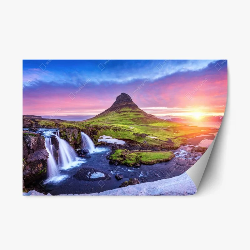 Pegatina reposicionable amanecer en Kirkjufell, belleza natural de Islandia