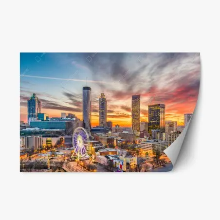 Pegatina reposicionable skyline de Atlanta al atardecer – Pixers®