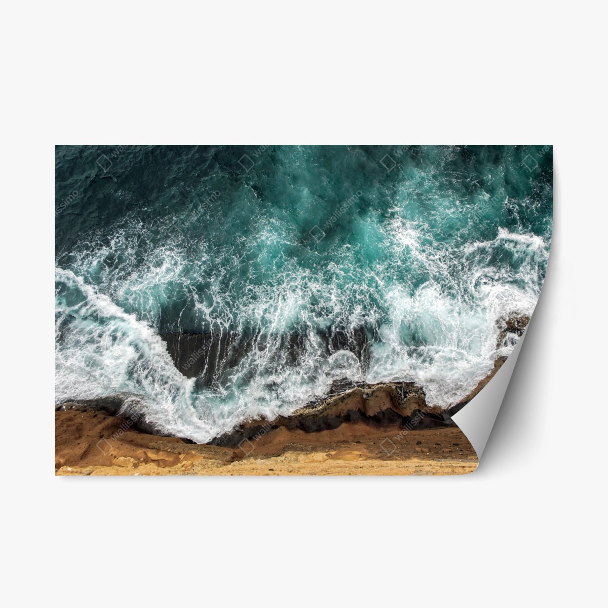 Pegatina reposicionable olas sobre acantilado en tonos turquesa – Pixers®