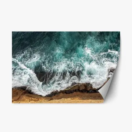 Pegatina reposicionable olas sobre acantilado en tonos turquesa – Pixers®