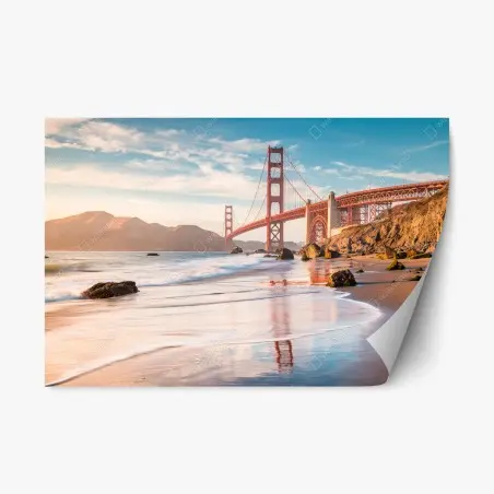 Pegatina reposicionable amanecer en el puente Golden Gate – Pixers®
