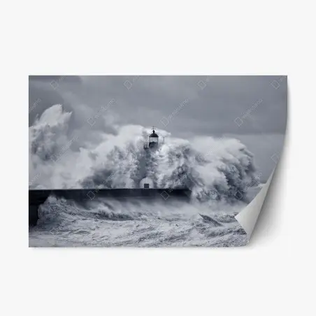 Pegatina reposicionable faro en la boca del Duero rodeado de olas – Pixers®