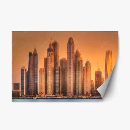 Pegatina reposicionable panorama de rascacielos de Dubai al atardecer – Pixers®