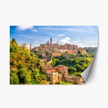 Pegatina reposicionable panorama urbano de Siena bajo cielo azul – Pixers®