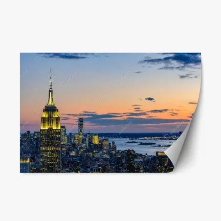 Pegatina reposicionable puesta de sol en Nueva York con Empire State Building iluminado – Pixers®