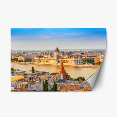 Pegatina reposicionable atardecer en el parlamento de Budapest – Pixers®