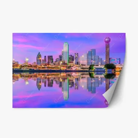 Pegatina reposicionable atardecer púrpura sobre Dallas – Pixers®