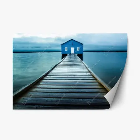 Pegatina reposicionable caseta azul al final del muelle – Pixers®