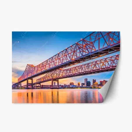 Pegatina reposicionable puente Crescent City Connection y horizonte de New Orleans al atardecer – Pixers®