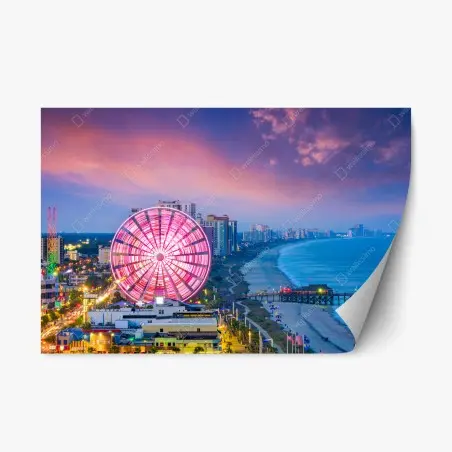 Pegatina reposicionable puesta de sol en Myrtle Beach con noria iluminada – Pixers®