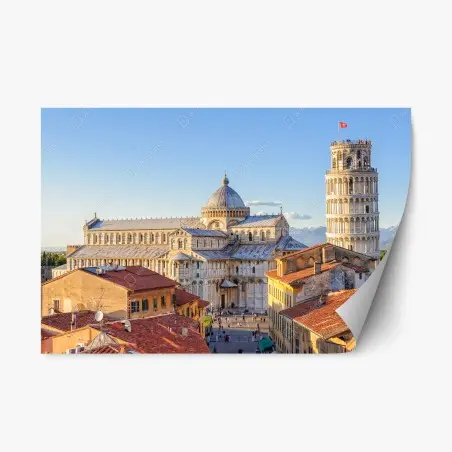 Pegatina reposicionable vista panorámica de la catedral y la torre inclinada de Pisa – Pixers®