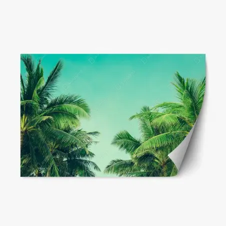 Pegatina reposicionable escena tropical de palmeras y cielo turquesa – Pixers®