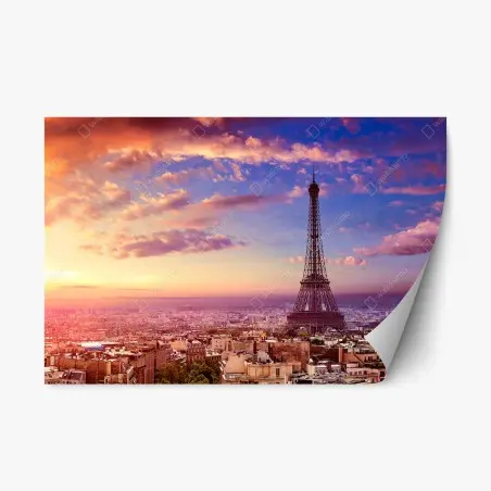 Pegatina reposicionable puesta de sol sobre París: torre Eiffel y skyline romántico – Pixers®