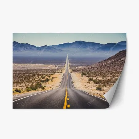 Pegatina reposicionable carretera infinita hacia las montañas – Pixers®
