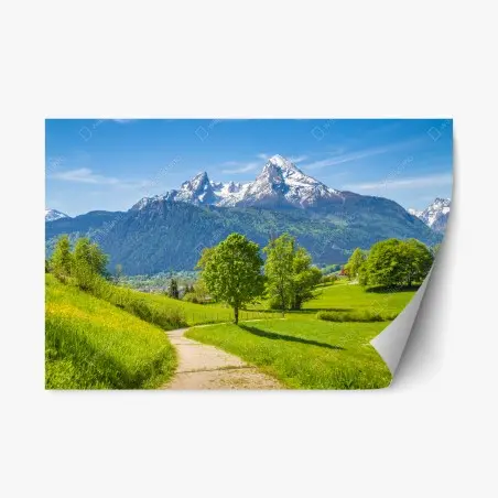 Pegatina reposicionable paisaje alpino en primavera – Pixers®