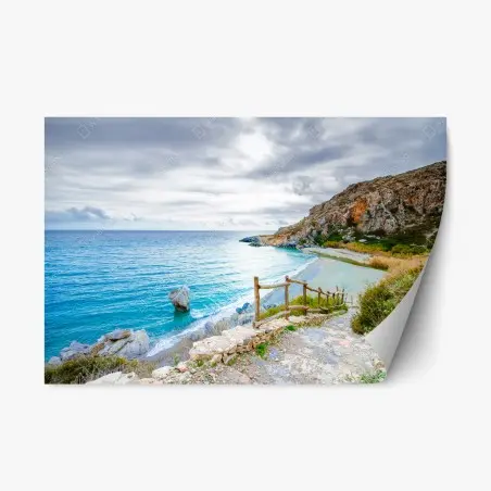Pegatina reposicionable costa tranquila con cala y sendero rocoso – Pixers®