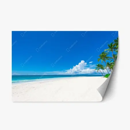 Pegatina reposicionable escena de playa tropical con palmeras – Pixers®