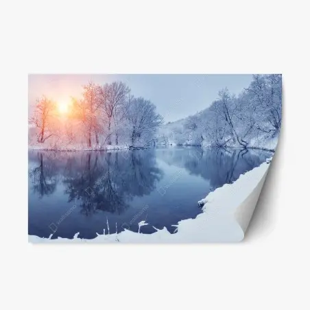 Pegatina reposicionable paisaje invernal al atardecer – Pixers®