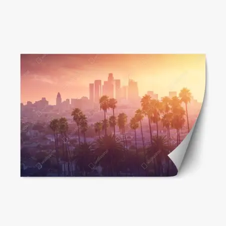 Pegatina reposicionable atardecer en Los Ángeles con palmeras – Pixers®