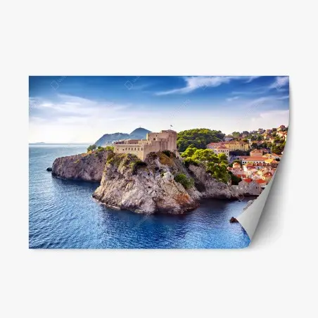 Pegatina reposicionable puesta de sol sobre Dubrovnik: fortaleza y murallas – Pixers®