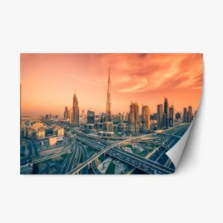 Pegatina reposicionable horizonte de Dubai al atardecer – Pixers®