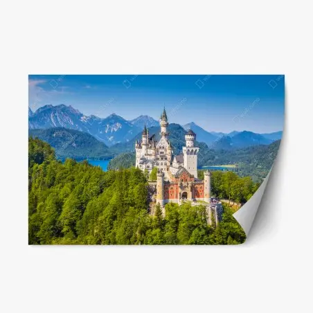 Pegatina reposicionable castillo de cuento entre montañas de Baviera – Pixers®
