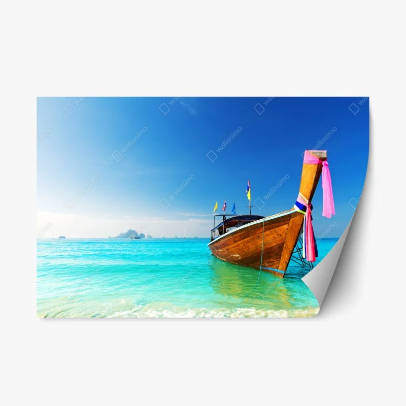 Pegatina reposicionable barca tradicional en el mar de Andamán, Tailandia
