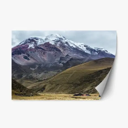 Pegatina reposicionable paisaje montañoso nevado con valle dorado – Pixers®