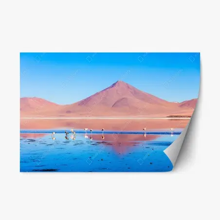 Pegatina reposicionable panorámica de Laguna Colorada con flamencos – Pixers®