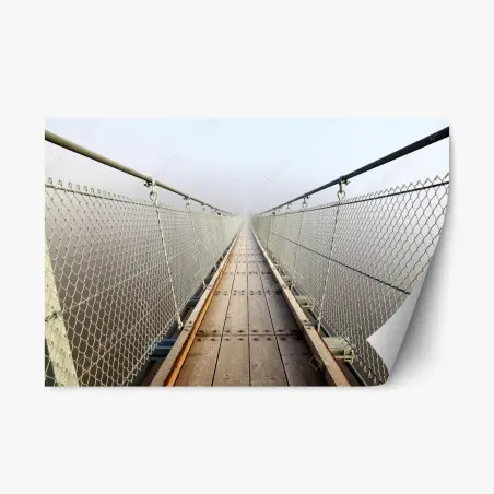 Pegatina reposicionable puente colgante entre la niebla – Pixers®