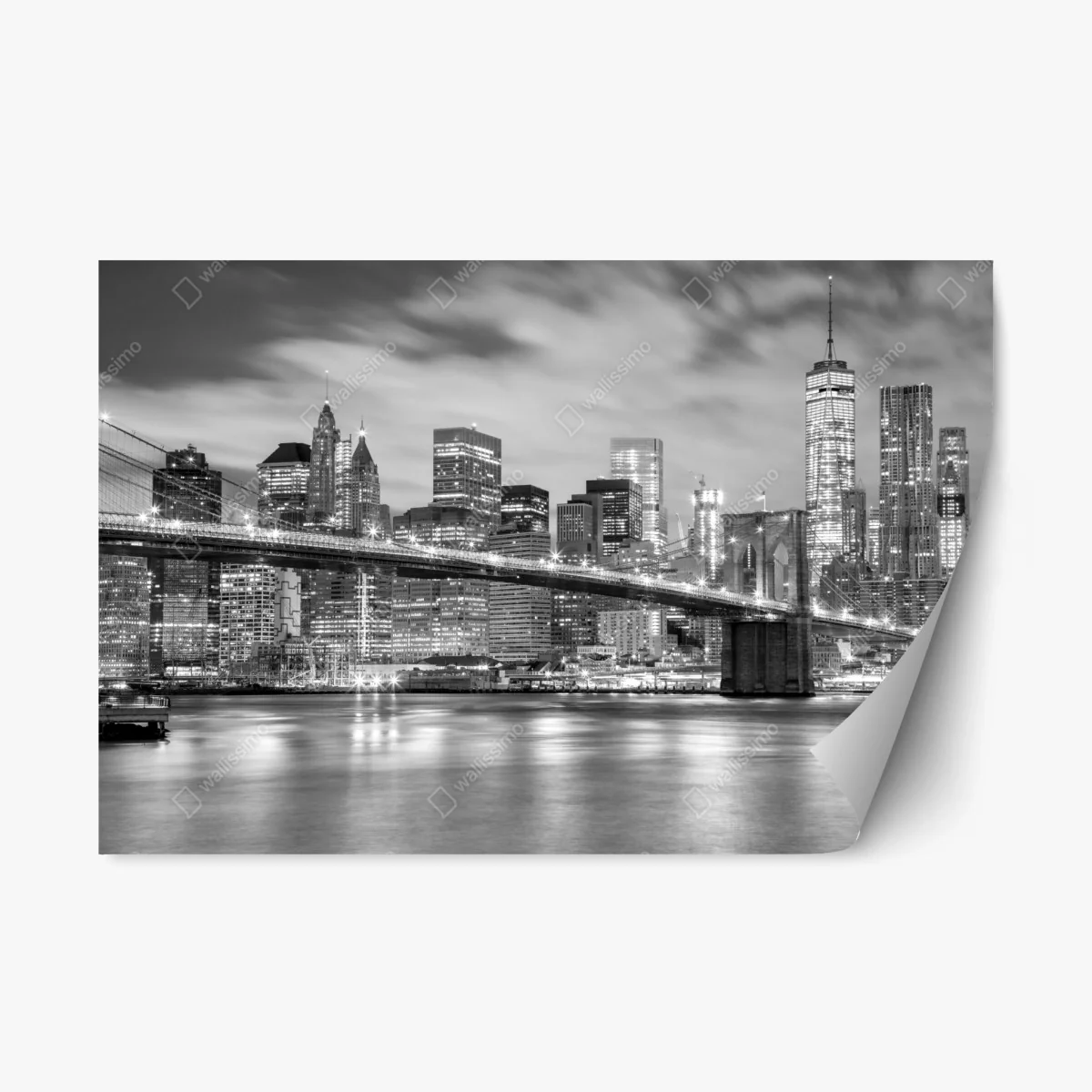 Pegatina reposicionable Manhattan nocturna en blanco y negro: puente y rascacielos – Pixers® Pegatina reposicionable Manhattan nocturna en blanco y negro: puente y rascacielos – Pixers®