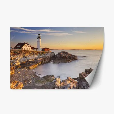Pegatina reposicionable amanecer en Portland Head, Cape Elizabeth, Maine – Pixers®