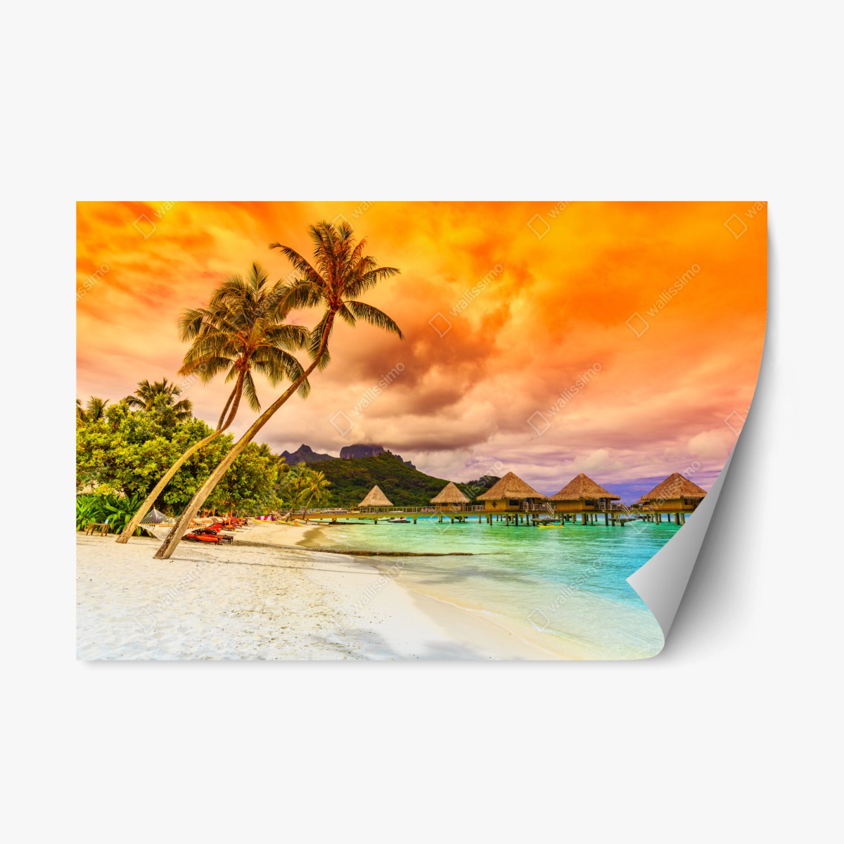Pegatina reposicionable puesta de sol en Bora Bora: paraíso sobre el agua – Pixers®