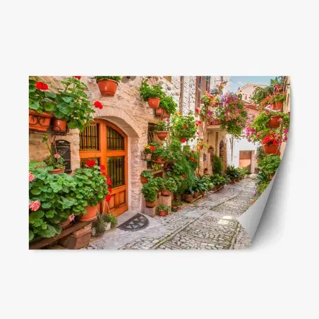 Pegatina reposicionable encanto de un callejón florido en Umbría – Pixers®