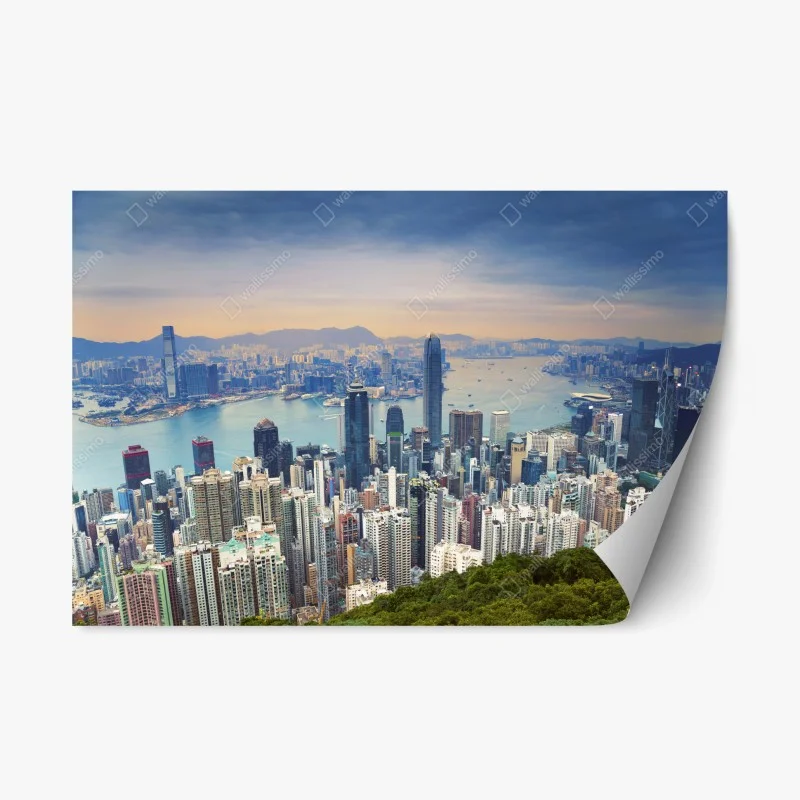 Pegatina reposicionable panorámica de Hong Kong al atardecer