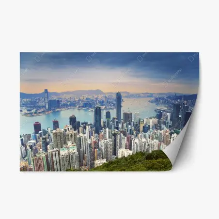 Pegatina reposicionable panorámica de Hong Kong al atardecer – Pixers®