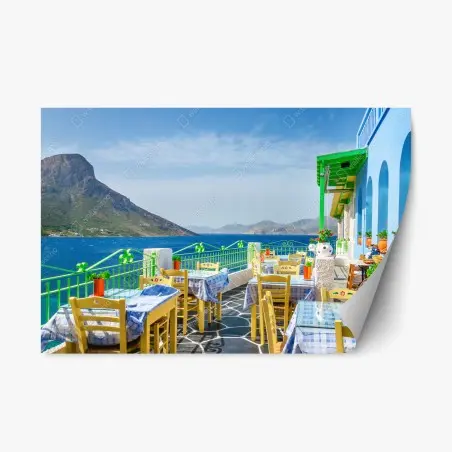 Pegatina reposicionable terraza mediterránea con vistas al mar – Pixers®