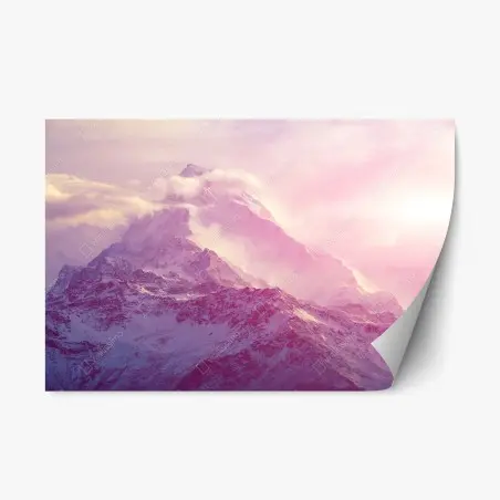 Pegatina reposicionable montaña rosa al amanecer en tonos pastel – Pixers®