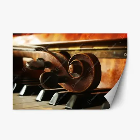 Pegatina reposicionable contrastes musicales: detalle de violín sobre piano – Pixers®