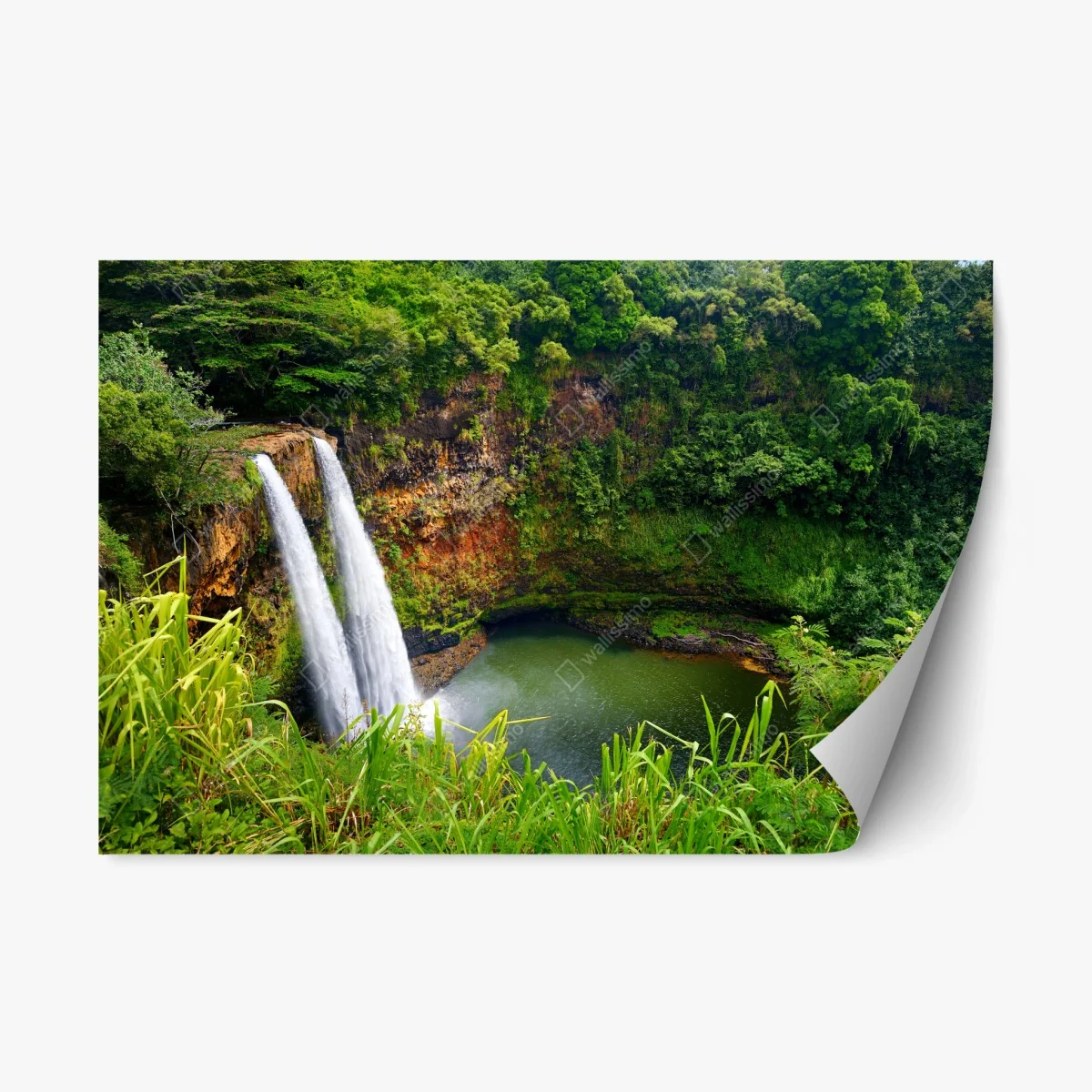 Pegatina reposicionable cascada doble en valle tropical – Pixers® Pegatina reposicionable cascada doble en valle tropical – Pixers®