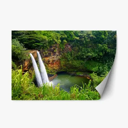 Pegatina reposicionable cascada doble en valle tropical – Pixers®