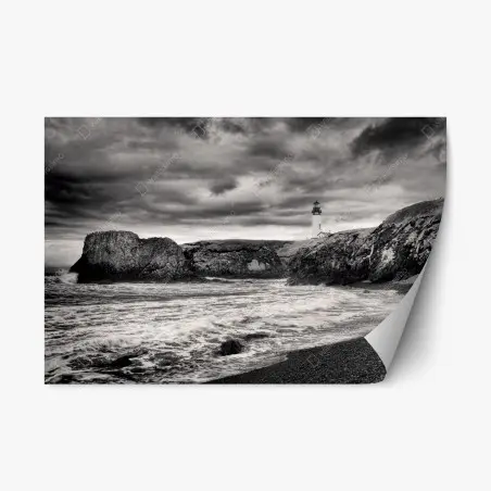 Pegatina reposicionable impresión en blanco y negro del faro de Yaquina Bay – Pixers®