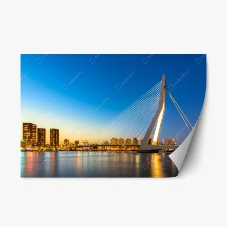 Pegatina reposicionable atardecer sobre el puente Erasmus en Rotterdam – Pixers®