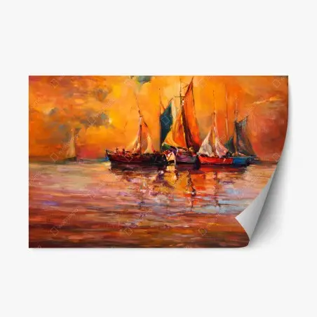 Pegatina reposicionable veleros en atardecer dorado – Pixers®